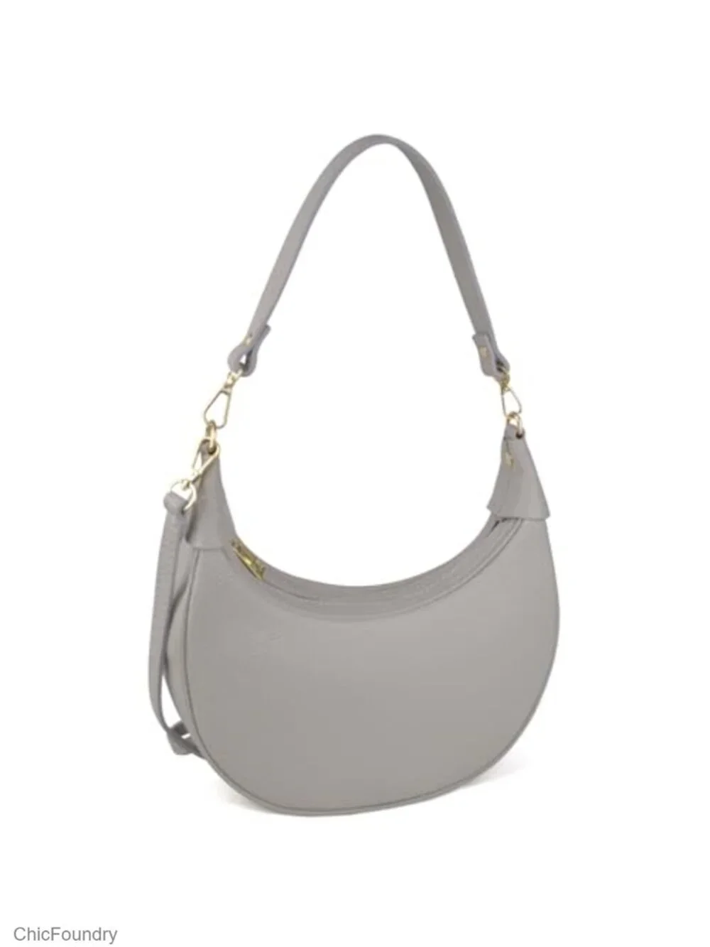 Genuine Leather Crescent Hobo Bag Crossbody Purse Made in Italy 2 Straps Gold